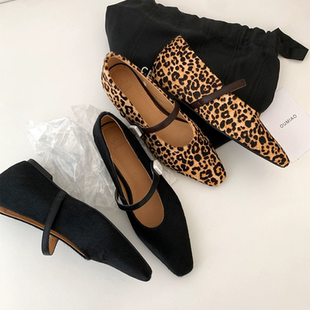 3厘米内增高头层马毛小方头玛丽珍单鞋。文艺复古简约