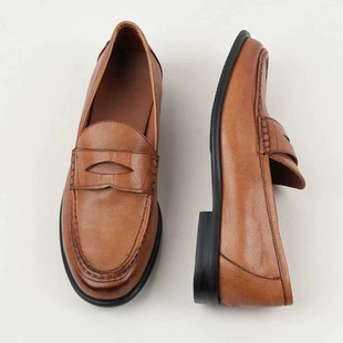 2厘米头层水洗胎牛皮乐福鞋单鞋女鞋23-339