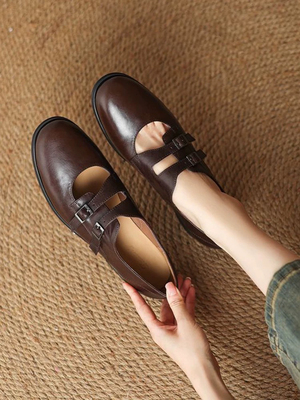 高定头层水洗马皮高货，3厘米简约复古文艺单鞋女鞋6555