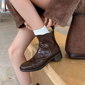 工厂断码 9916 福利4厘米一体成型底静音跟头层羊皮切尔西短靴女鞋