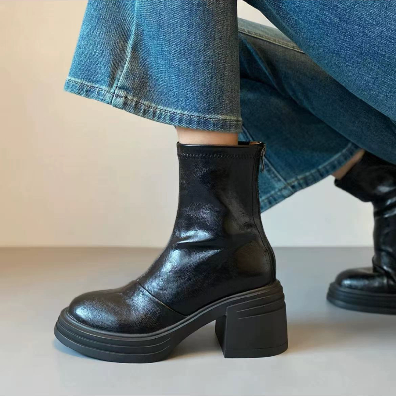 断码特价。6厘米粗跟头层羊皮弹力瘦瘦靴9799,女鞋,时装靴,淘宝优惠券,粉丝福利购,淘宝优惠卷