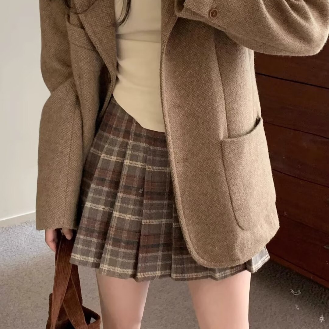 新款百褶裙女半身裙秋冬高腰显瘦格纹半裙jk短裙