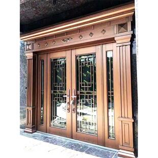 锌合金别墅大门双开门玻璃门农村自建房入户门乡村家用防盗进户门