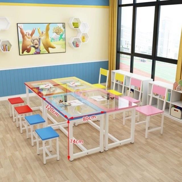 玻璃绘画桌美术桌幼儿园学生画画辅导培训班课桌椅组合书法画室桌