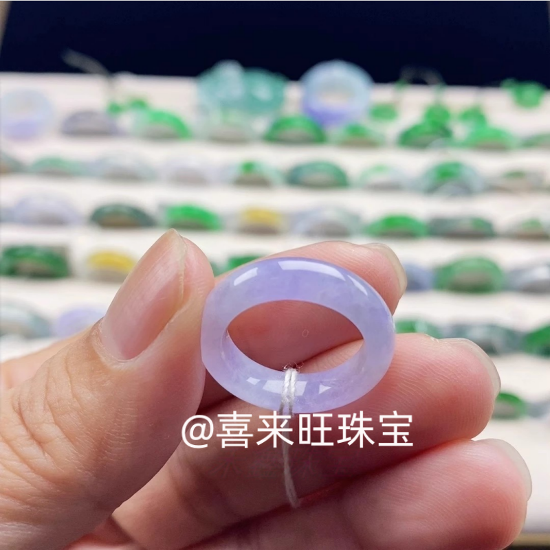 冰糯种紫罗兰淡紫玉石戒指指环