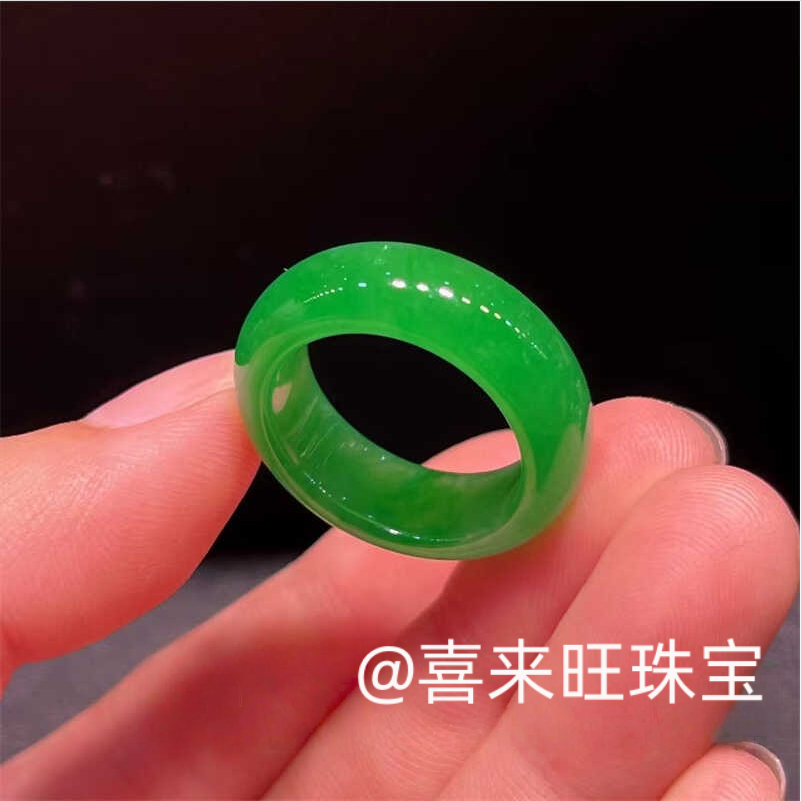 冰种帝王绿菠菜绿玉石戒指指环