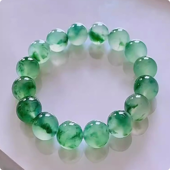 飘辣绿花圆珠子玉石手串手链珠宝