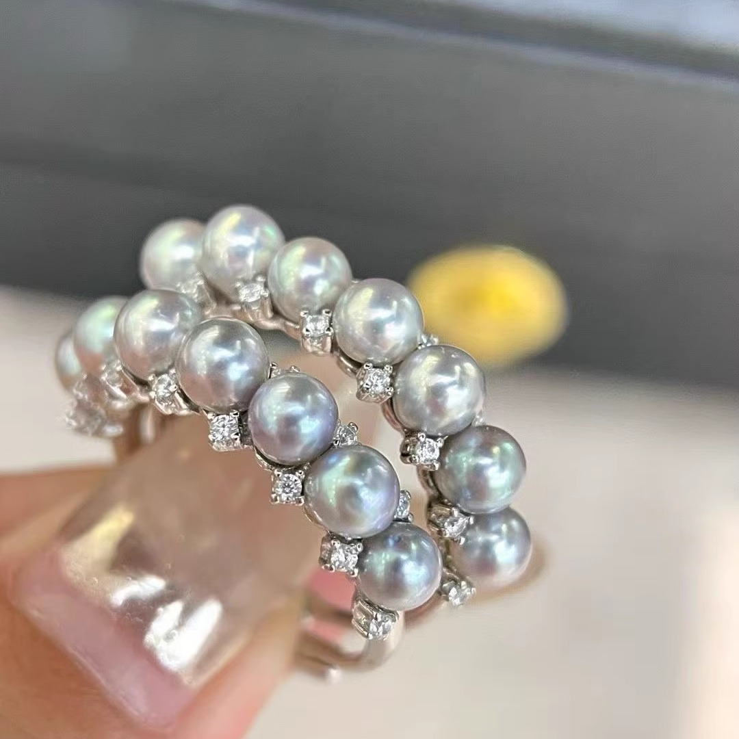 海水Akoya珍珠真多麻纯银戒指