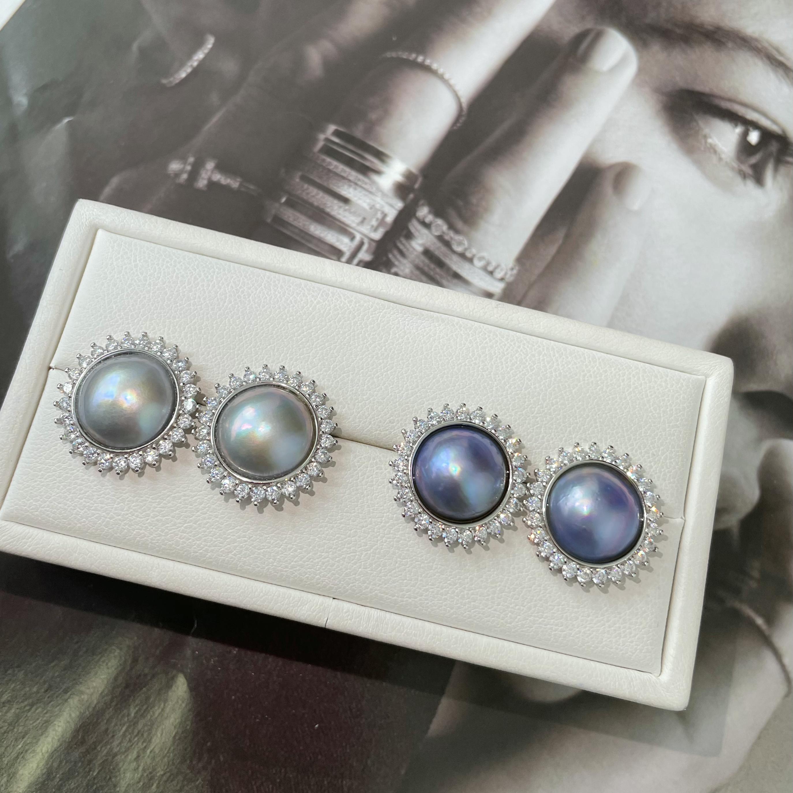 太阳花款海水马贝珍珠纯银耳钉