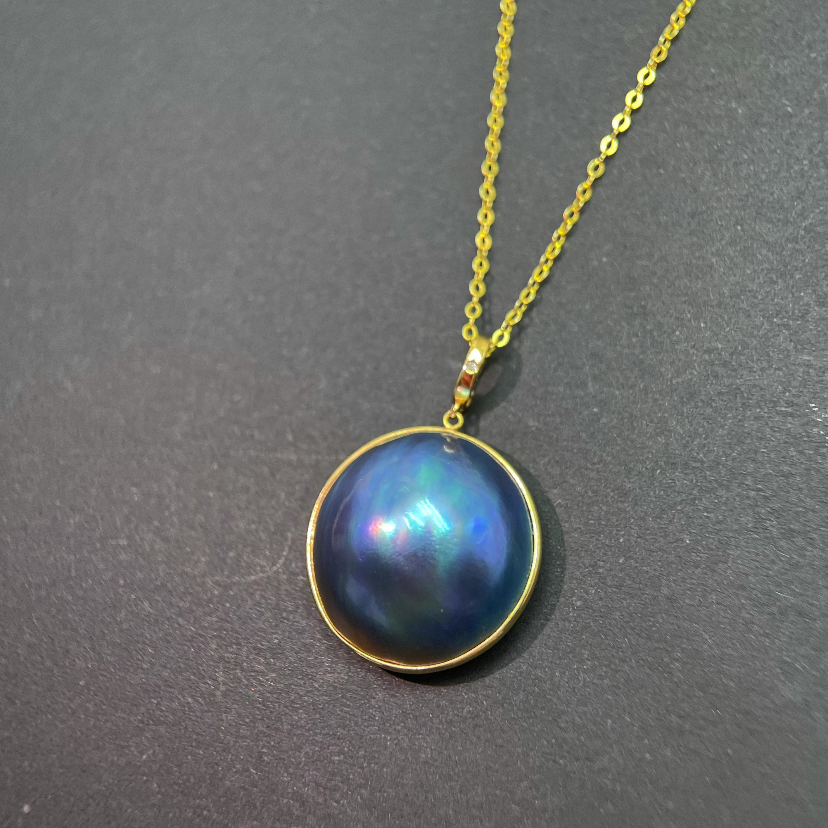 天然海水星空蓝马贝吊坠18K金镶嵌钻精工气质优雅百搭送女友闺蜜