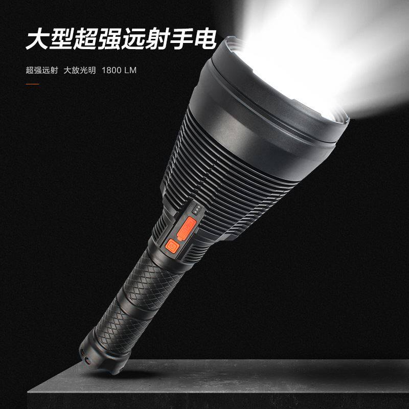 跨境新款大强光高亮远射户外多功能背带反充电五档灯光手电筒