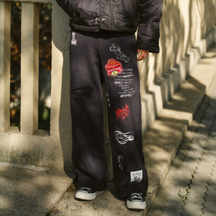 印花刺绣破坏水洗重磅宽松直筒卫裤 remake风格 line25fw Liberty