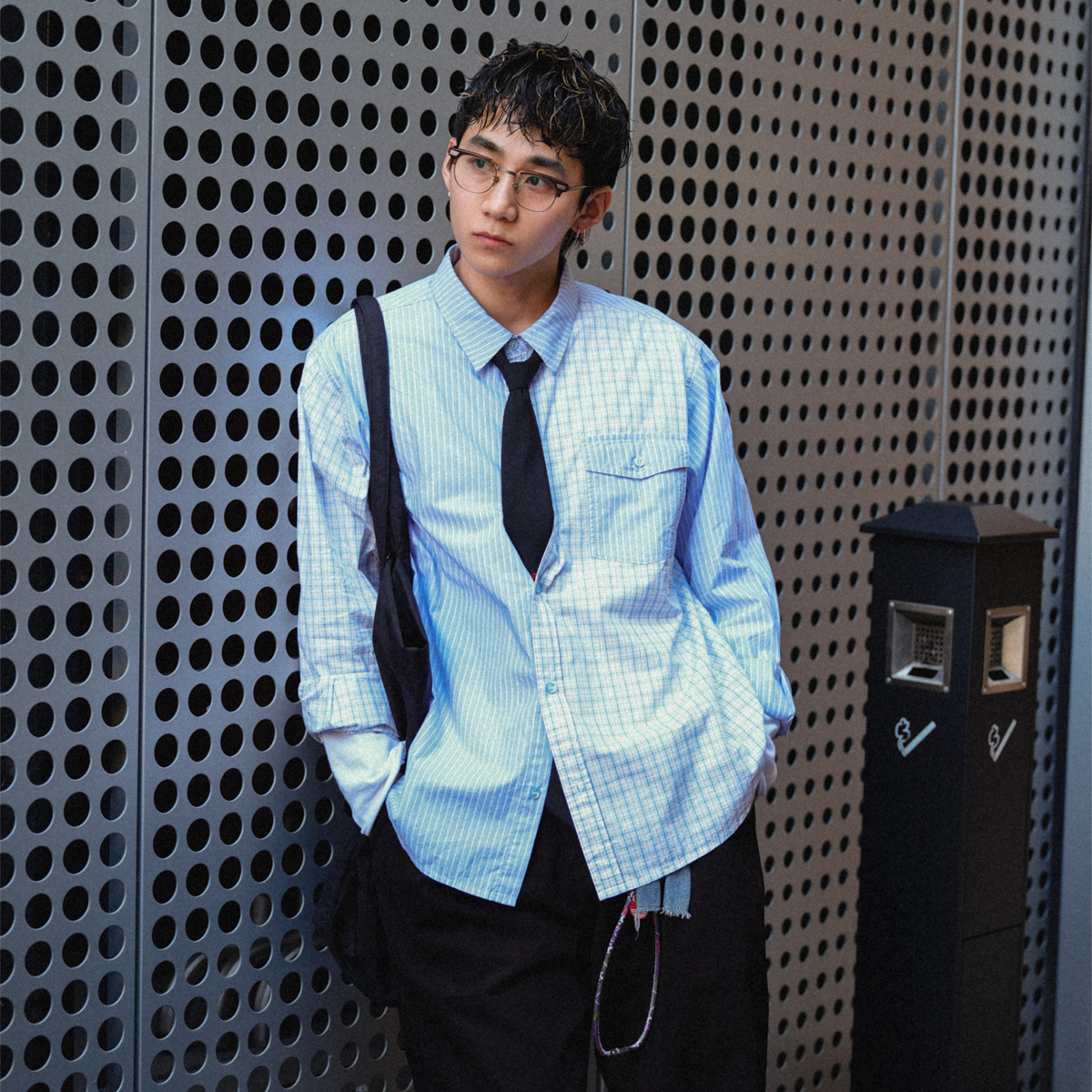 Liberty line25ss宽松街头风条纹格子解构拼接衬衫remakevintage