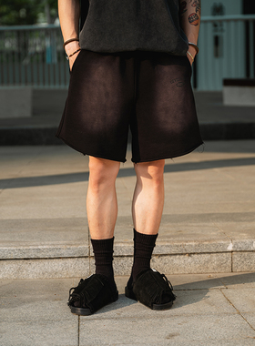 Liberty line【口口桑自制】欧美街头风水洗褪色手工裁剪卷边短裤