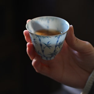 卿山茶器景德镇青花斗彩手绘竹纹主人杯品茗杯纯手工功夫茶具茶杯