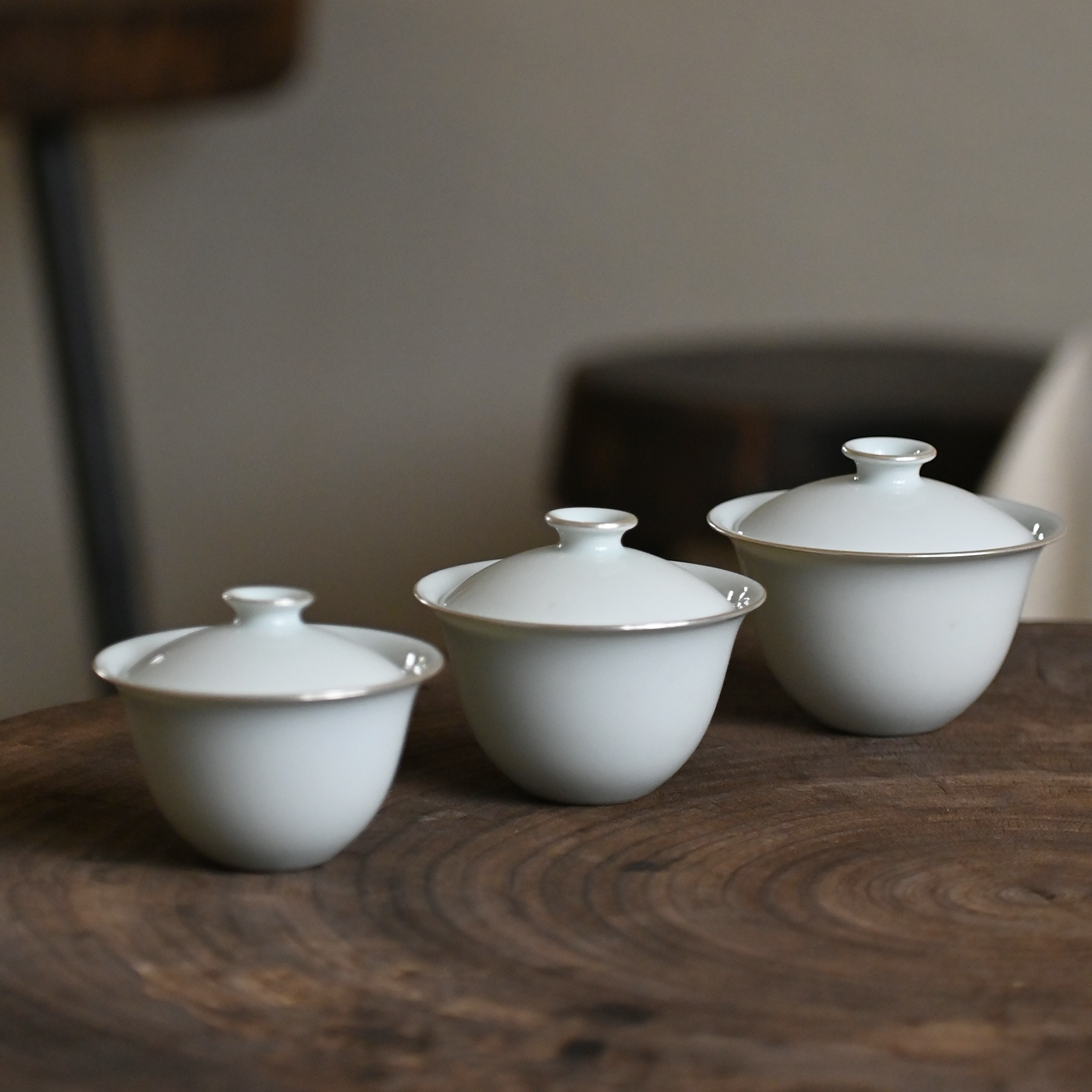 景德镇纯白陶瓷盖碗薄胎不烫手