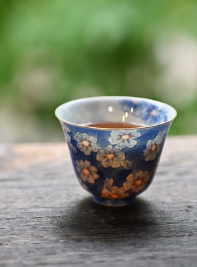 卿山茶器 青花手绘小雏菊花品茗杯 手工功夫茶具茶杯主人杯60ml
