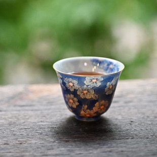 卿山茶器 青花手绘小雏菊花品茗杯 手工功夫茶具茶杯主人杯60ml