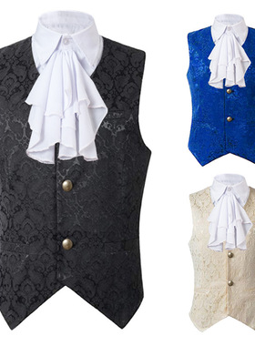 2020亚马逊wish新款男装中世纪服装复古男款短马甲假领万圣节服装