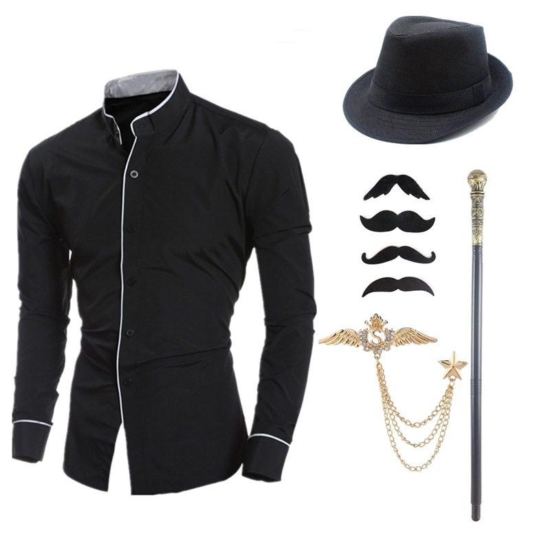 亚马逊1920S盖茨比套装帽子男士衬衣舞订婚派对鸡尾长袖修身代发