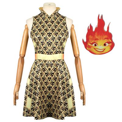 动画电影疯狂元素城cos万圣节Ember火元素cosplay连衣长裙派对
