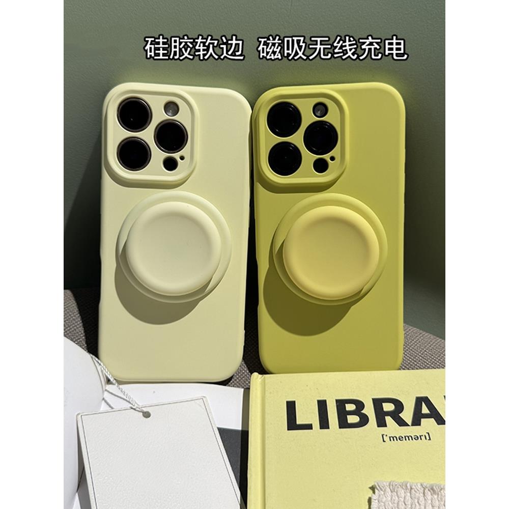 磁吸气囊支架适用苹果16promax手机壳新款液态硅胶iPhone15保护套高级感14全包加厚防摔13男女ins网红情侣Por