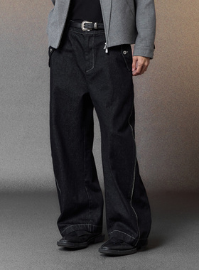 芸蚁〔电焊工〕13盎司重磅赛络纺丹宁贯穿式拉链拼接阔腿牛仔裤