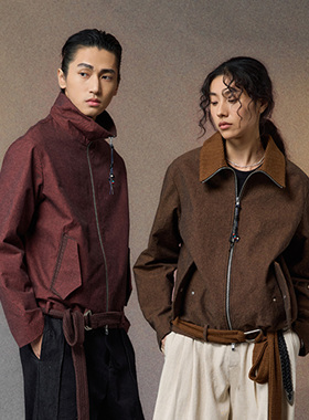 芸蚁〔红茶馆〕特殊亚麻匹马棉色织多形态腰带民族流苏夹克外套