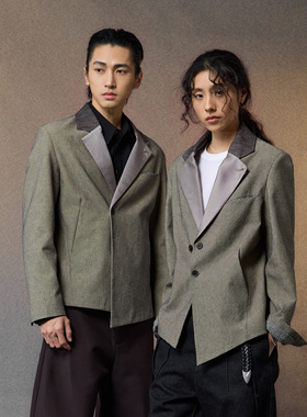 芸蚁〔山河故人〕特殊匹马棉亚麻混纺多形态撞色异料拼接西装外套