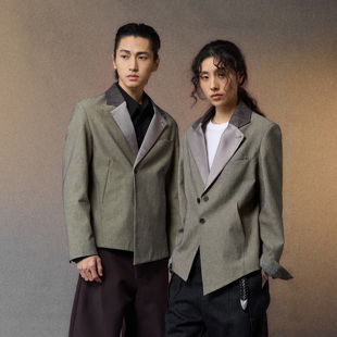 芸蚁〔山河故人〕特殊匹马棉亚麻混纺多形态撞色异料拼接西装 外套