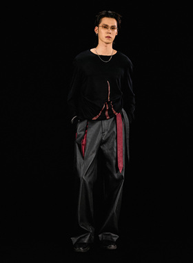 芸蚁 x Mr.乐队〔摇摆〕刷蜡斜纹肌理镂空腰带结构长裤 联名系列