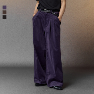 芸蚁〔工人俱乐部〕特殊极细灯芯绒21坑弹力抗皱廓形打褶直筒长裤