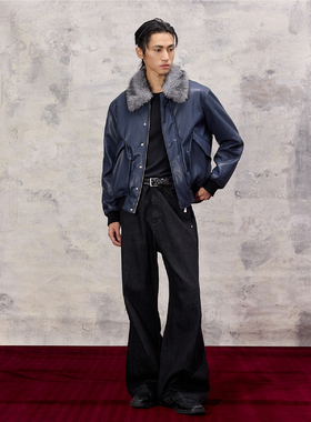 芸蚁〔海阔天空〕雪山褪白仿獭兔毛领哑光肌理皮革双袋绗棉棉服