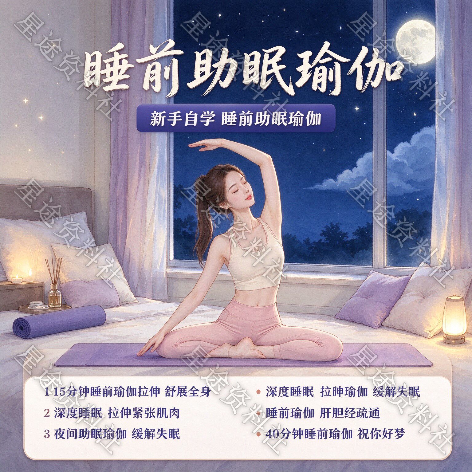 睡前瑜伽视频教程晚间30分钟全身拉伸养生助眠减压放松新手课程
