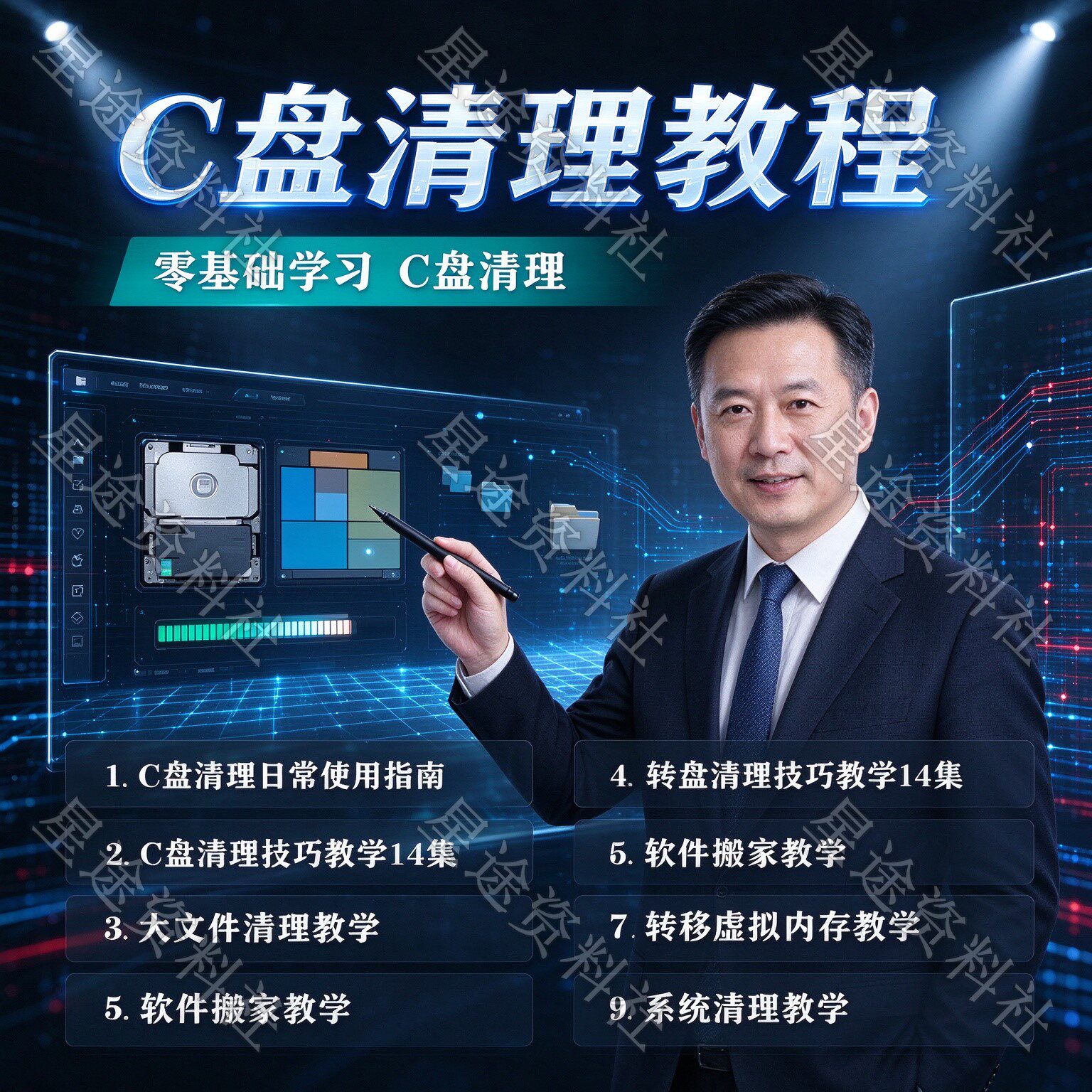自学电脑系统C盘清理视频教程文件软件转移搬家删除技巧教学课程