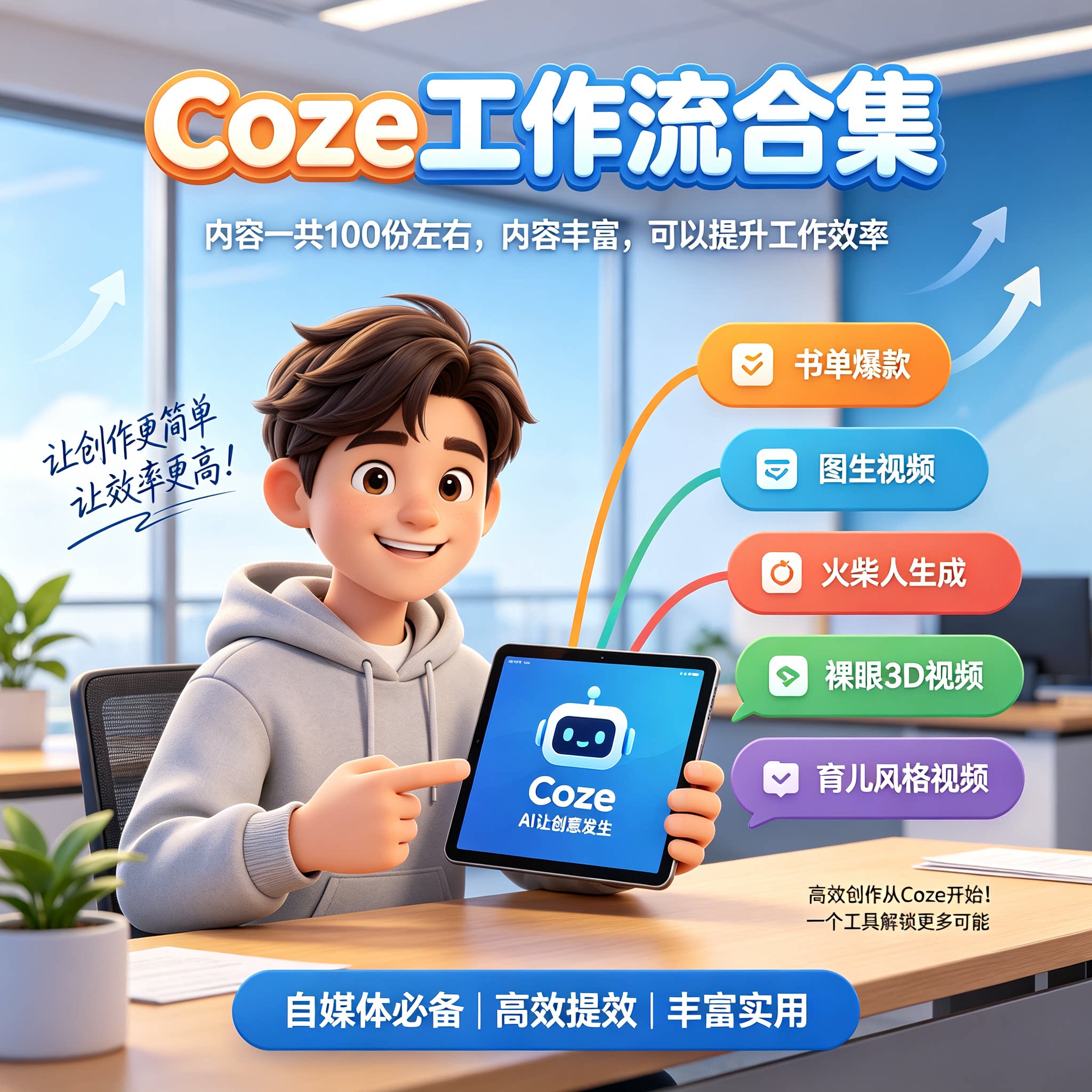 Coze 智能体工作流全套 100 款 短视频生成自媒体提效素材合集