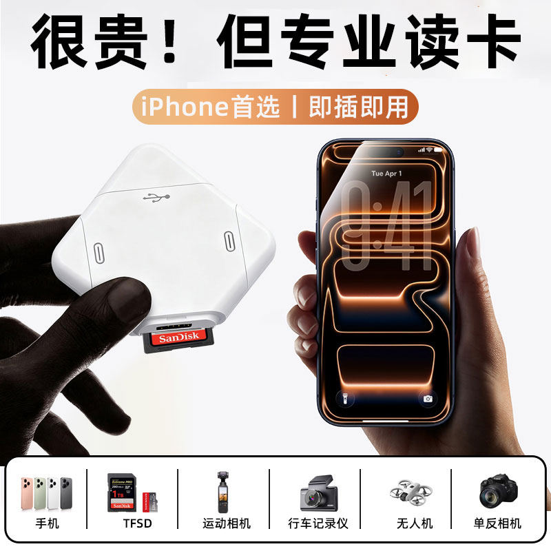 适用苹果手机读卡器五合一相机