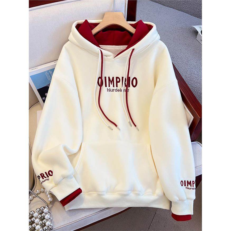 杏色连帽卫衣女款2025春秋新款时尚字母刺绣慵懒风假两件长袖上衣,个性定制/设计服务/DIY,棉服工装,淘宝优惠券,粉丝福利购,淘宝优惠卷