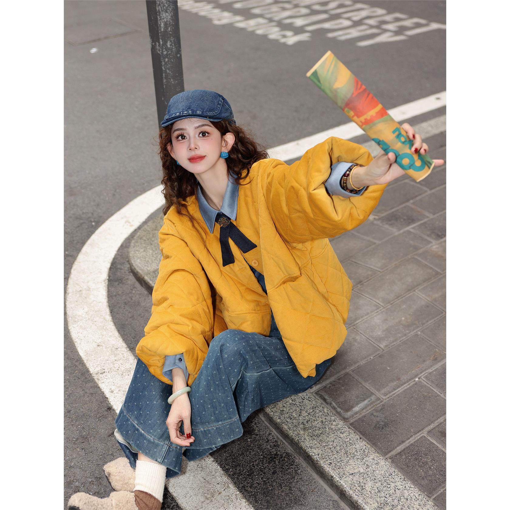 陈佳洁【稻浪翻金】灯芯绒棉服女款2025新款保暖宽松圆领冬天外套,个性定制/设计服务/DIY,棉服工装,淘宝优惠券,粉丝福利购,淘宝优惠卷