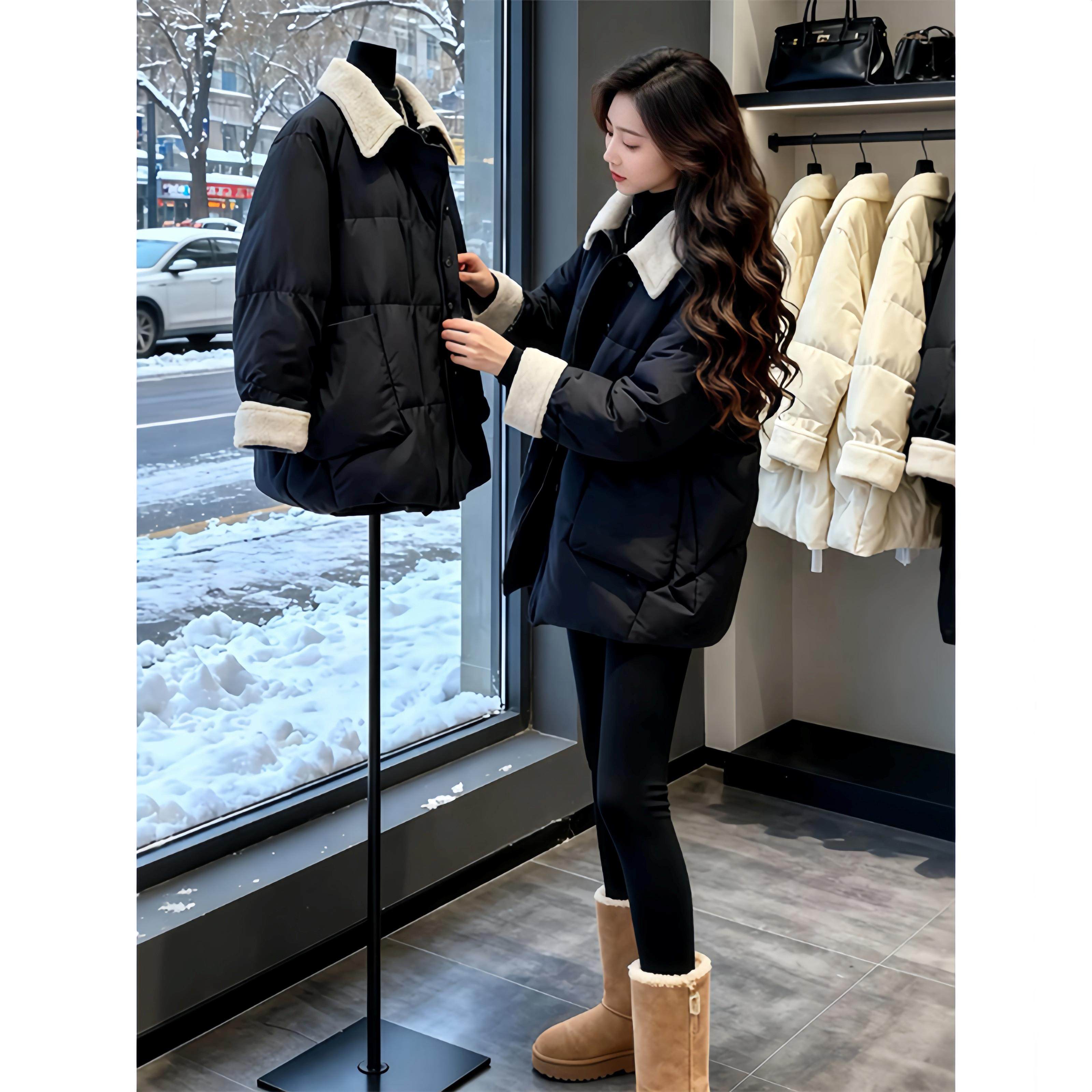 简约休闲风黑色拼接翻领棉衣外套女冬季宽松显瘦保暖时尚棉服外套,个性定制/设计服务/DIY,棉服工装,淘宝优惠券,粉丝福利购,淘宝优惠卷