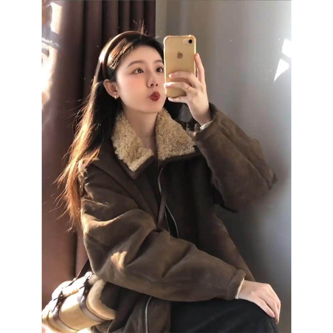 冬季麂皮加厚夹克棉服女2025新款日系覆古宽松加绒保暖羊羔毛外套,个性定制/设计服务/DIY,棉服工装,淘宝优惠券,粉丝福利购,淘宝优惠卷