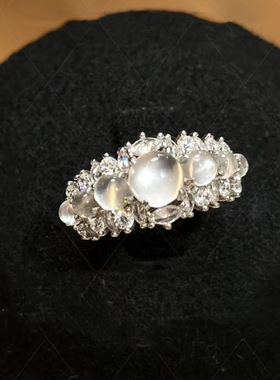 法国gentle motto设计玫瑰石暮光静水百搭戒指 水沫玉蛋面新中式