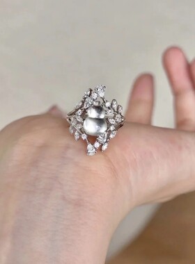 法国gentle motto宫廷风冰种水沫玉花枝缠绕葫芦戒指镶嵌锆石