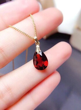 法国Gentle Motto酒红仿石榴石水滴吊坠925镶嵌石榴石简约气质