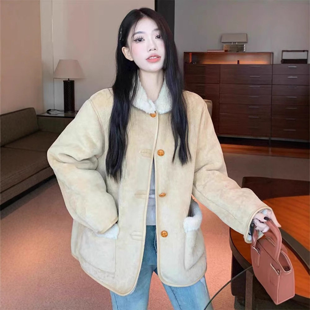 法国chrry koop羊羔毛外套女冬季棉服新款加绒加厚设计感保暖