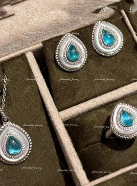 法国gentle motto新中式帕拉伊巴白贝母封底项链   925银针耳钉