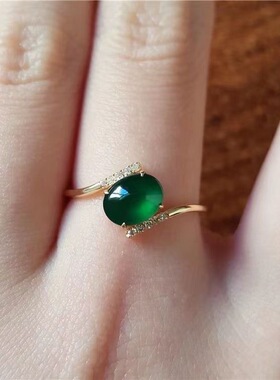 法国Gentle Motto老坑玉髓蛋面戒指镶嵌钻石铜材质指环女 精致