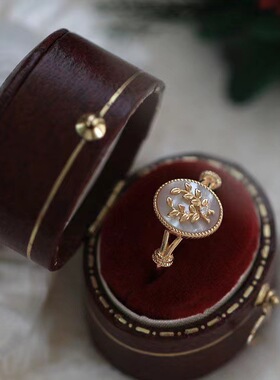 法国gentle motto西式复古优雅精致仿珠贝橄榄叶花环镀925戒指