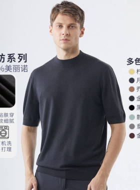 可机洗100%羊毛男士半高领针织纯色百搭HM163