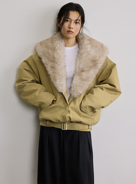 SAMEFLOW 复古渐变毛领冬季高级感棉服男女保暖加厚短款外套